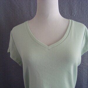 NWT Liz Claiborne V-Neck Short Cap Sleeve Tee Shirt Sea Green sz L